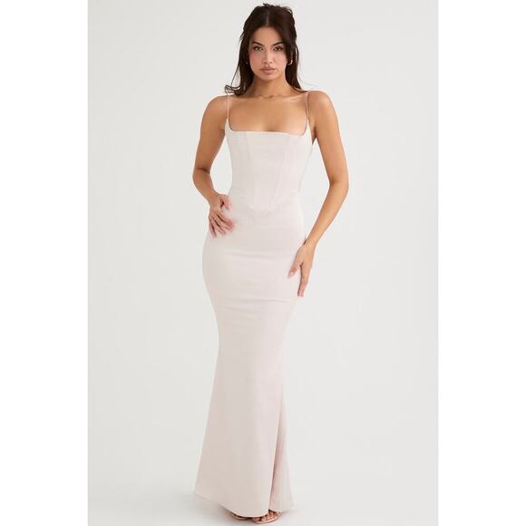 House of CB | BLUE | Olivette Satin Corset Maxi Dress - Picture 1 of 8